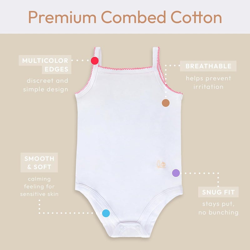 Feathers Tank Top Baby Girl Undershirts - Super Soft Cotton One-Piece Toddler Bodysuit (4 Pack) (Multicolor) - Image 3